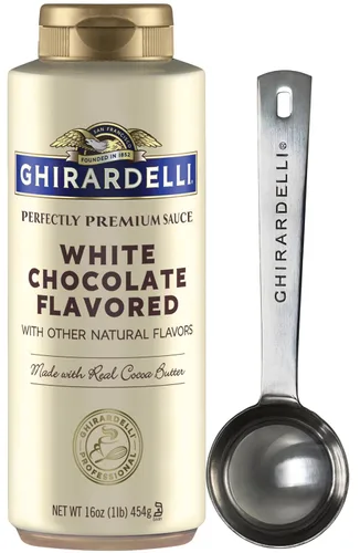 Miniatura 8 de Ghirardelli Salsa con sabor a caramelo de sal marina, botella exprimible de 16 onzas con cuchara de barista estampada Ghirardelli