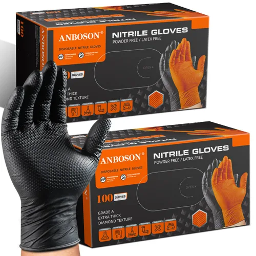Miniatura 9 de ANBOSON Guantes de nitrilo desechables de 10 mil de goma negra resistente a los productos químicos, guantes de mecánico resistentes, sin látex