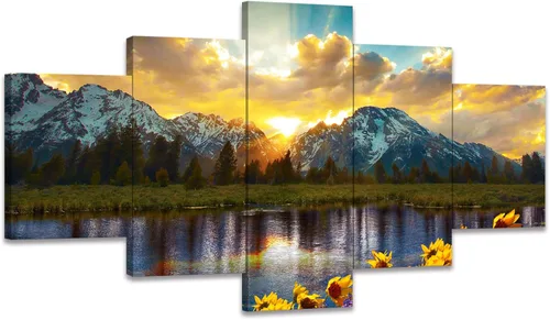 Miniatura 7 de SKASNFAI Grand Teton - Lienzo decorativo para pared, parque nacional Wyoming, puesta de sol, naturaleza, montaña, arte enmarcado para sala de estar