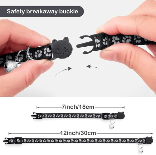 Miniatura 4 de LLHK Paquete de 2 collares de gato separables y 2 etiquetas de nombre, collar de seguridad reflectante para gatito con campana, para gatos machos