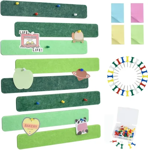 Miniatura 10 de Vuzvuv 8 tiras para tablón de anuncios con 50 chinchetas y 10 clips de madera, tablero de corcho autoadhesivo para pared, tablero de fieltro
