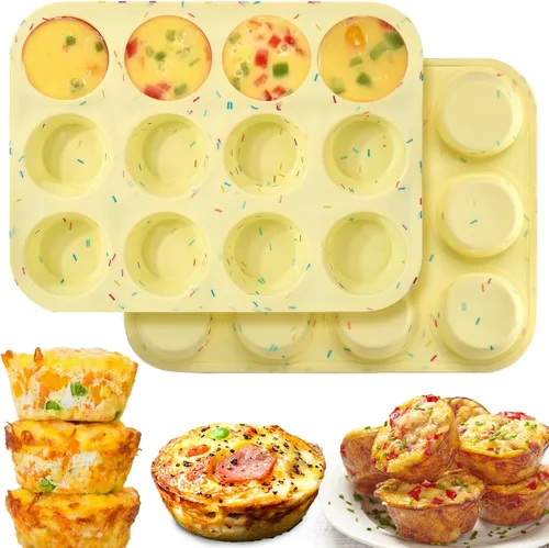 Miniatura 10 de Moldes de silicona para huevos Palksky para hornear al horno, 3 piezas de moldes de silicona de 6 cavidades para bocadillos de huevo para el Rojo 3