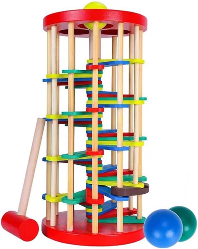 AVIUDHE Juguete de bola de madera para niños, banco que golpea, martillo, rampa, rollo, juguetes educativos Montessori, regalo para bebés y niños