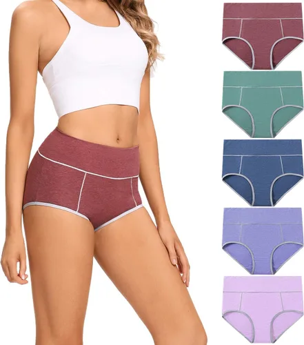 Miniatura 6 de POKARLA Ropa interior de algodón de cintura alta para mujer, suave, transpirable, bragas de cobertura completa, pantaletas elásticas, ropa