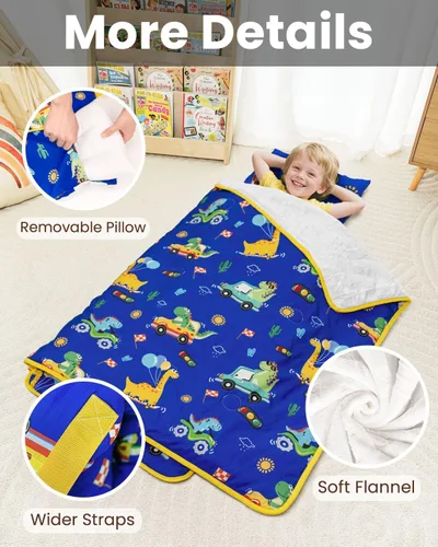 Miniatura 7 de Primlect - Tapete para siesta para bebé con almohada extraíble y manta de franela, bolsa de dormir portátil para niños, fácil de enrollar, lavable