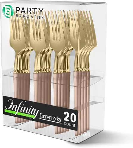 Miniatura 22 de Party Bargains Juego de cubiertos negros de plástico desechable, utensilios de diseño moderno infinito, paquete de 40: 16 tenedores, 8 cuchillos, 16