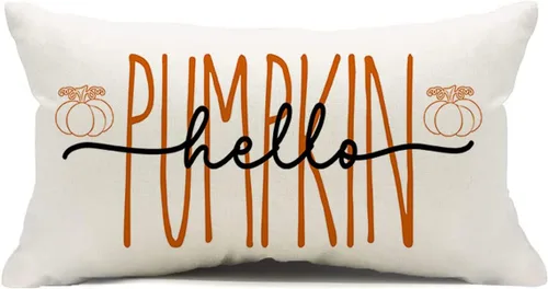 Miniatura 13 de Fundas de almohada de 18 x 18 pulgadas con texto en inglés "Hello Fall", decoraciones de otoño con texto en inglés "Hello Pumpkin", fundas