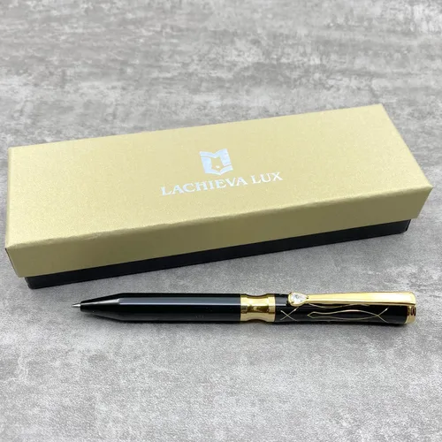 Miniatura 3 de LACHIEVA LUX Bolígrafo de metal ejecutivo de cristal negro elegante con recambios P900M hechos en Alemania, instrumentos de escritura de lujo y alta