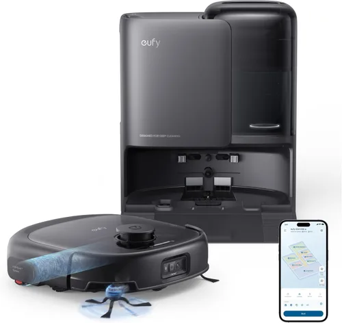eufy Aspiradora robot E25, succión de 20,000 Pa, trapeador de rodillo HydroJet siempre limpio, robot aspirador y trapeador todo en uno, limpieza de