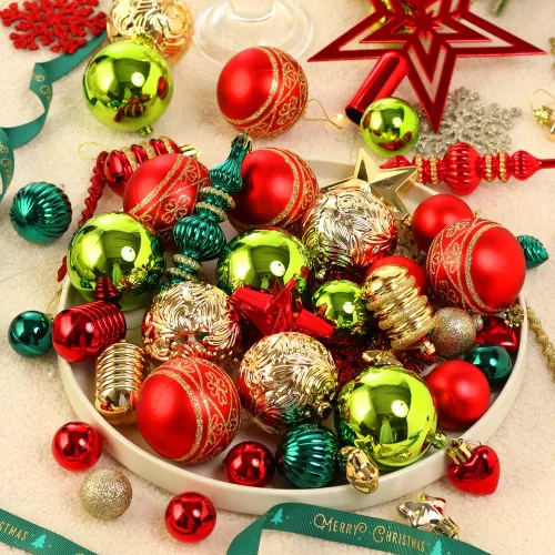 Miniatura 3 de Adornos para árbol de Navidad, paquete de 78 adornos para árbol de Navidad, bolas de Navidad rojas y verdes, doradas, inastillables, juego surtido