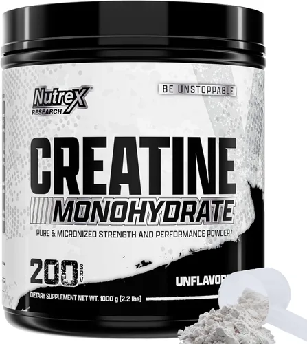 Nutrex Research Polvo de monohidrato de creatina micronizado - 200 porciones (1 kg) Suplemento de monohidrato de creatina pura y sin sabor para