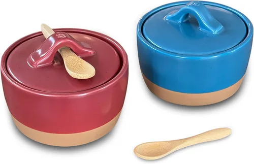 Mora Juego de Salero y Pimentero de Cerámica con Tapa - Recipiente/Contenedor/Tazón Moderno de 10 oz para Almacenamiento, Sal Marina, Especias,