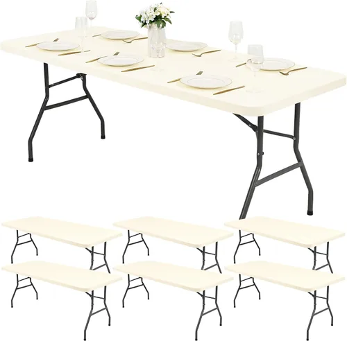 Miniatura 16 de Paquete de 6 fundas de tela elástica para mesa, color beige, para mesas de 8 pies, protector de mantel rectangular universal lavable y elástico