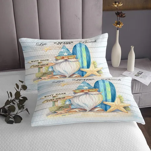 Miniatura 3 de Manfei Colcha de verano para niños y niñas, tamaño individual, lindo juego de colcha de tabla de surf de gnomo de 2 piezas para decoración