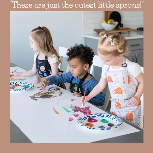 Miniatura 8 de Kids Aprons for Girls and Boys, Toddler Apron with Pocket for Painting, Cooking, Baking, Gardening and Crafts alfabeto dinosaurio
