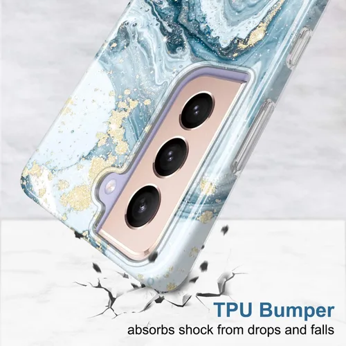 Miniatura 6 de Galaxy S21 - Funda para Samsung Galaxy S21 5G de 6.2 pulgadas 2021, diseño de mármol con purpurina dorada, delgada, a prueba de golpes, de goma Azul