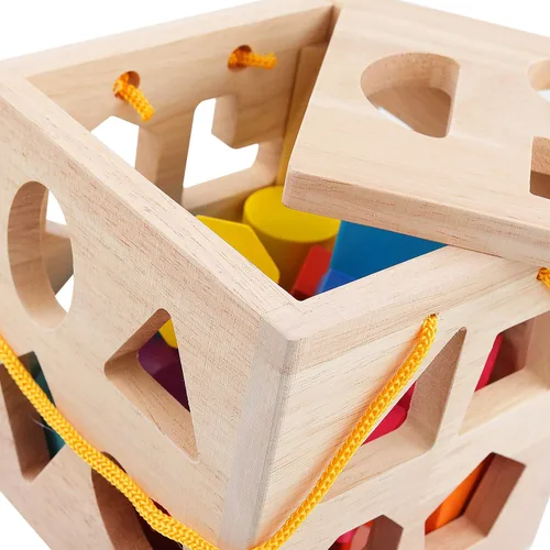 Miniatura 4 de QZMTOY Juguetes clasificadores de formas con 19 bloques de forma, juguetes clásicos de madera para niños pequeños, regalo para niñas y niños de 2 a