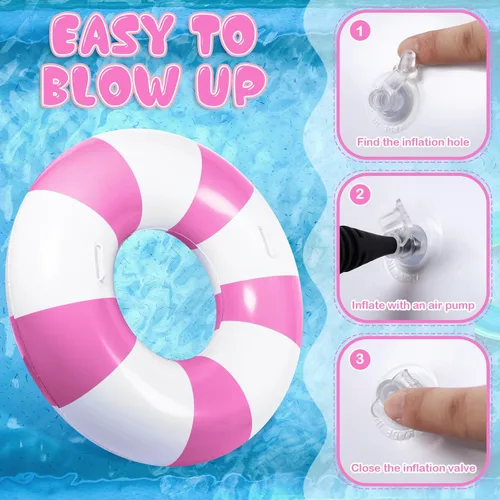 Miniatura 4 de Flotador inflable a rayas para piscina, 6 unidades, anillo de natación grande con asas de 47.24 pulgadas, 35.43 pulgadas, tubos interiores