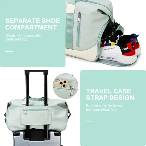Miniatura 5 de Bolsas de lona deportivas para mujeres y hombres, bolsa de gimnasio portátil con bolsillo húmedo y compartimento separado para zapatos, organizador