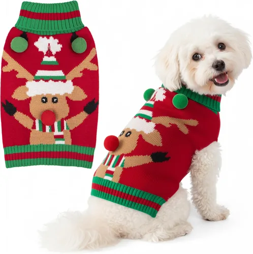 Miniatura 7 de KYEESE Suéter de Navidad para Perro, Suéter Cálido de Cuello de Tortuga para Perros Pequeños Macho y Hembra con Patrón de Copo de Nieve y Reno, Ropa