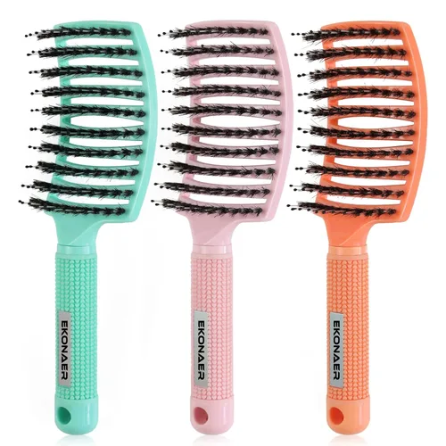 Miniatura 8 de 2 unidades de cepillo desenredante que elimina los nudos sin dolor, añade brillo y suaviza el cabello, cepillo desenredante de cerdas de jabalí