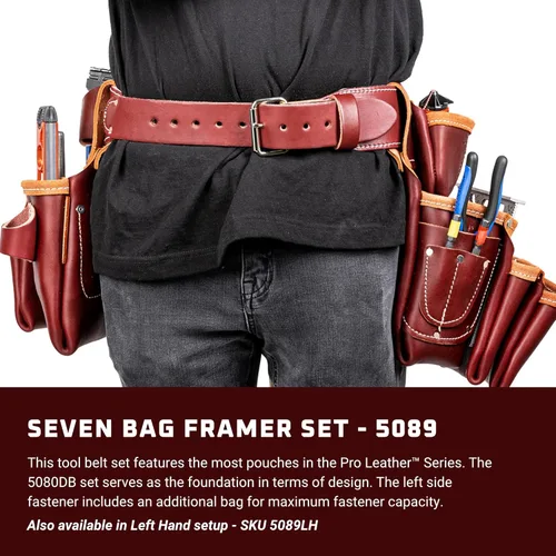 Miniatura 2 de Occidental Leather Conjunto de Siete Bolsas para Carpintero - Grande - 23 Bolsillos y Portaherramientas - Cuero de Grano Superior Premium - Hecho