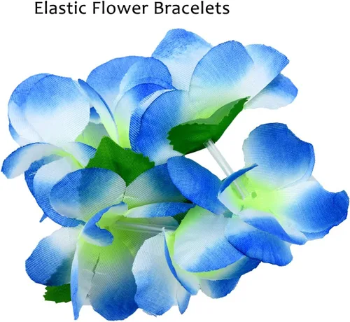 Miniatura 4 de Hawaiian Leis 4-Piece Set Extra-Fluffy 80-Petal Density Silk Flower Necklace, Headband & 2 Wristbands Soft Tropical Luau Party Favors & Party