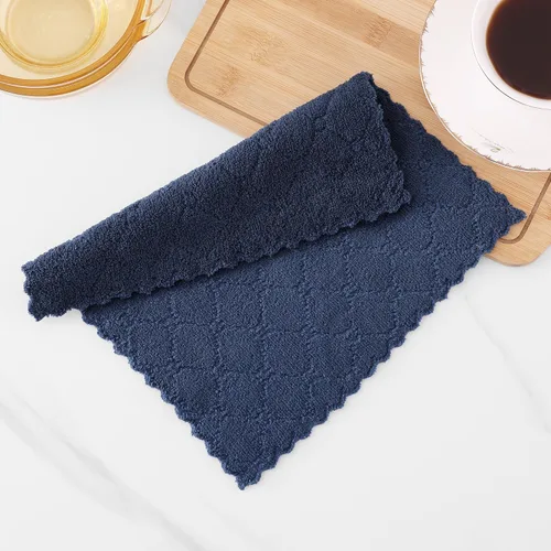 Miniatura 7 de Homaxy - Paquete de 12 trapos de cocina (10 x 10 pulgadas, azul marino), de terciopelo coral, supersuaves y absorbentes, de secado rápido, paño