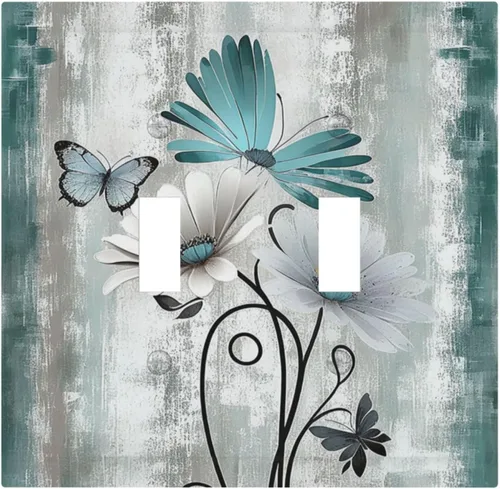 Placas decorativas rústicas de margaritas de color verde azulado con flores florales de mariposa de grano de madera de 2 cuadras, cubierta de Placa