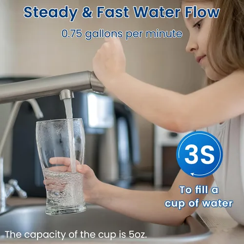 Miniatura 6 de Vortopt Filtración de agua, filtro de agua Q5-C2 para debajo del fregadero, purificador de agua certificado NSF/ANSI 42 para fregadero, flujo
