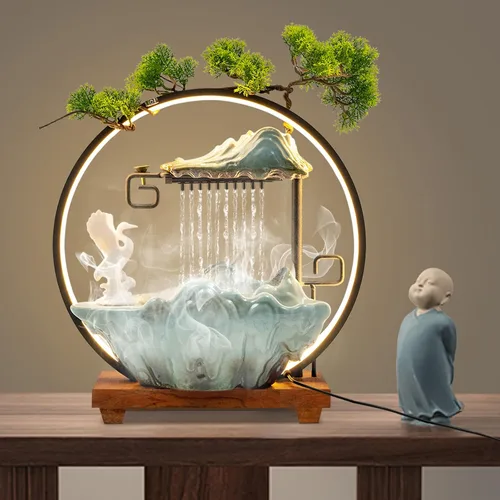 Miniatura 31 de 11.81 pulgadas Fuente de rocalla de mesa para interiores, cascada de bonsái, mini fuente de agua de rocalla con bomba automática y luz LED