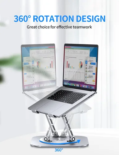 Miniatura 2 de AOEVI Soporte ajustable para computadora con base giratoria de 360°, elevador ergonómico plegable para computadora portátil para escritorio
