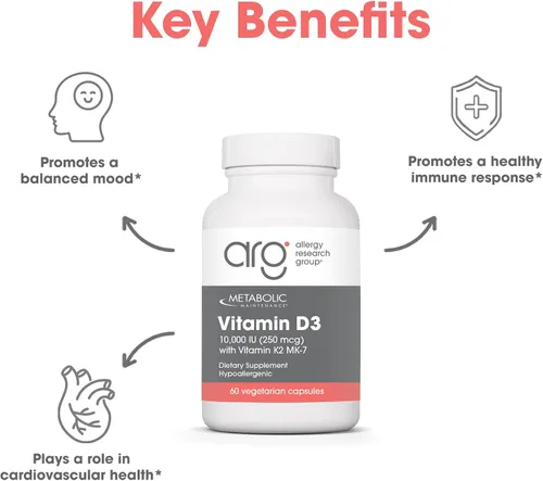 Miniatura 4 de Metabolic Maintenance Vitamina D3 10000 UI - Proporciona 250 mcg de vitamina D3 - Apoya la fuerza ósea, el equilibrio inmunológico y el bienestar