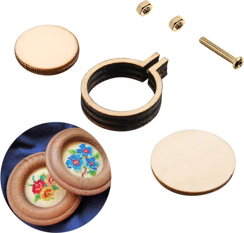 Miniatura 7 de Jetec 20 mini aros de bordado de 1 pulgada de madera, pequeños aros de bordado, círculo ajustable, anillo de punto de cruz, a granel para adornos