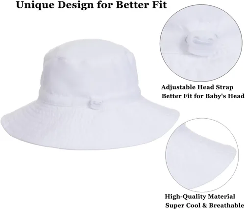 Miniatura 4 de Sombrero de sol para bebé de verano UPF 50+, sombrero de pescador de ala ancha, sombreros de playa para bebés niños y niñas de 0 a 6 años