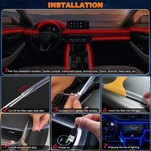 Miniatura 5 de Jushope - Luces LED para automóvil, luces interiores con control inalámbrico por aplicación/control remoto RF/botón, kit de iluminación ambiental
