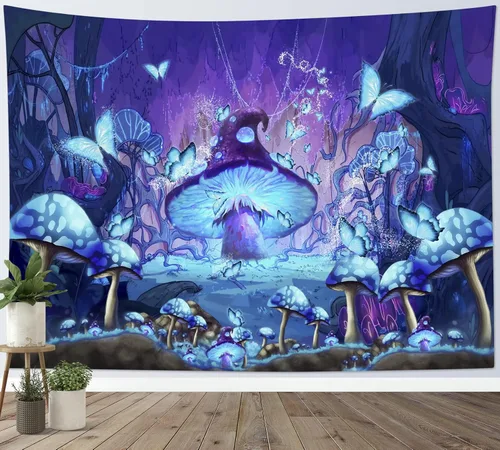 Miniatura 15 de LB Tapiz de mariposa Trippy para colgar en la pared, manta de tapiz estético psicodélico negro, decoración de pared de insectos de polilla colorida
