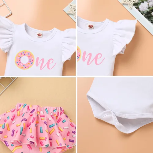 Miniatura 6 de IMEKIS Traje de 1er cumpleaños para bebé niña con estampado de girasol y durazno + pantalones cortos con volantes + diadema para sesión de fotos