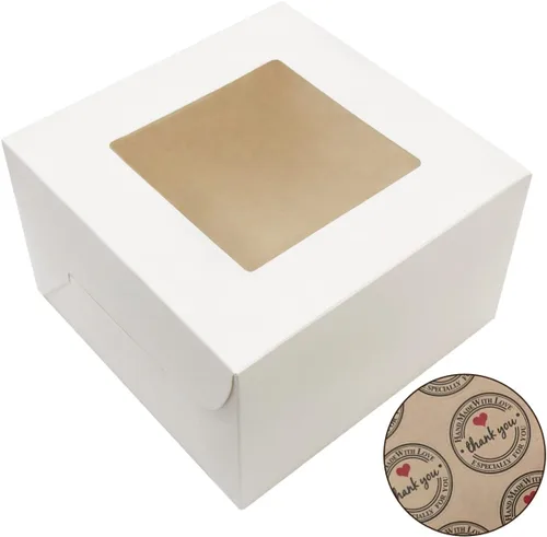 Miniatura 8 de SmilerSmile 24 cajas para pasteles de 10 x 10 x 5 pulgadas, cajas cuadradas blancas para panadería con ventana, cajas de pastelería para pasteles