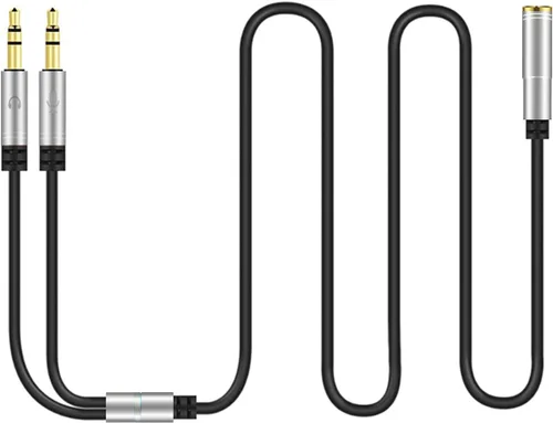 Miniatura 12 de Divisor de auriculares para computadora de 0.138 in hembra a 2 auriculares dobles de 0.138 in macho micrófono de audio y cable divisor en Y, Azul