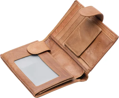 Miniatura 7 de POKOFO Gran RFID Cuero Genuino Tarjetero Trifold Wallet Snap Cierre 3 ID Windows para los hombres