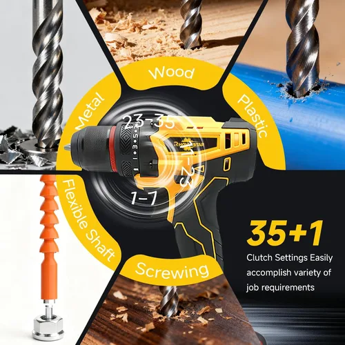 Miniatura 2 de Rhovixster - Taladro eléctrico inalámbrico de 20 V, 2 velocidades con 2 baterías y cargador rápido, portabrocas sin llave de 3/8 pulgadas, kit de 2