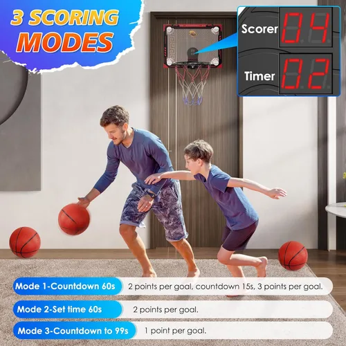 Miniatura 3 de CYFIE Mini aro de baloncesto para interiores para niños con luz LED, ventosa/aro de baloncesto sobre la puerta con marcador y 3 bolas, juguetes