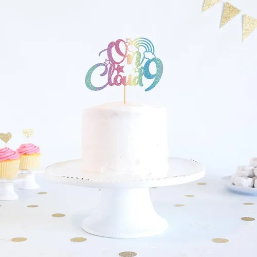 Miniatura 4 de On Cloud 9 - Decoración para tartas de 9 años de niña y niño, letrero con texto en inglés "I I'm Nine Cloud", decoración de pasteles para fiesta