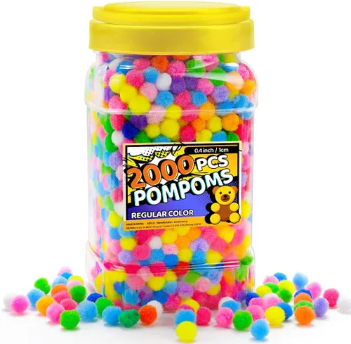 Bundooraking Pompones, 0.4 pulgadas (1cm), 2000 piezas multicolor, suaves y esponjosos, artes y manualidades, decoración de festivales