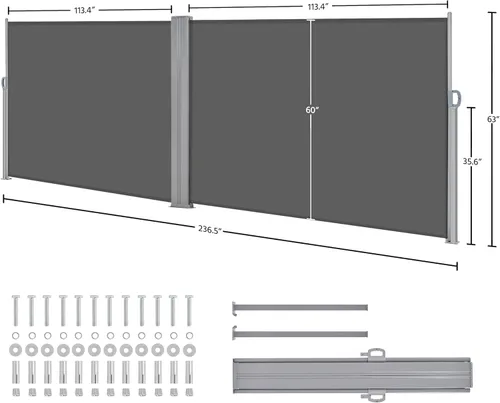 Miniatura 3 de Yaheetech Toldo lateral doble de 236 x 63 pulgadas, toldo lateral retráctil para patio, divisor de privacidad con pantalla de 220g/m² de poliéster