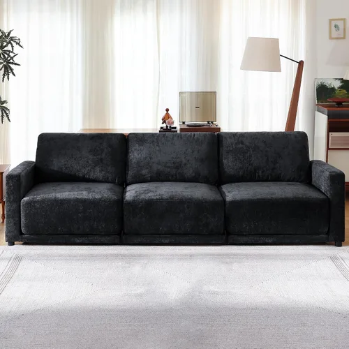 Miniatura 22 de Sofá modular de 79 pulgadas para sala de estar pequeña, sofá moderno en forma de L con otomana, juego de sofá de felpilla de 3 piezas para muebles