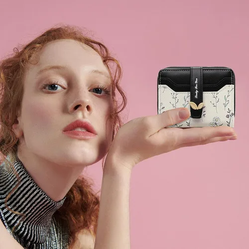 Miniatura 6 de GAEKEAO - Billetera pequeña para mujer con bloqueo RFID, de cuero vegano, plegable, con estampado floral, monedero con bolsillo con cremallera