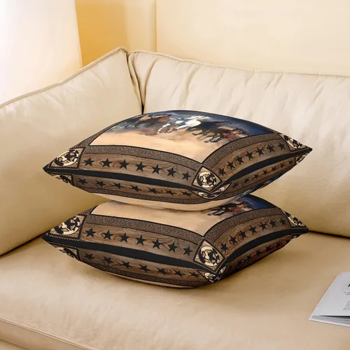 Miniatura 3 de Juego de 2 fundas de almohada de caballo corriendo con diseño de estrellas de grano de madera, suave y cuadrada, para decoración de habitación