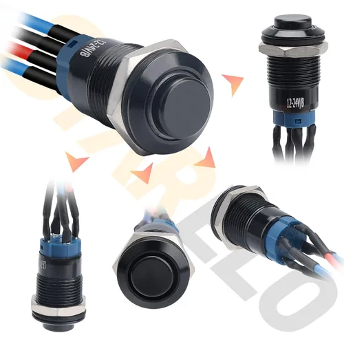 Miniatura 8 de STARELO 5 piezas Interruptor de botón LED momentáneo de 12 mm con carcasa negra y pre-cableado, interruptor de botón a prueba de agua IP65, 1NO 1